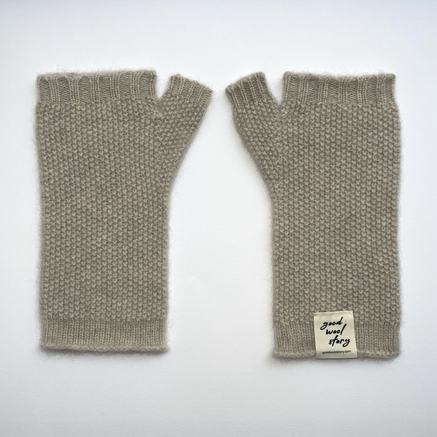 'BRB' wool fingerless mittens