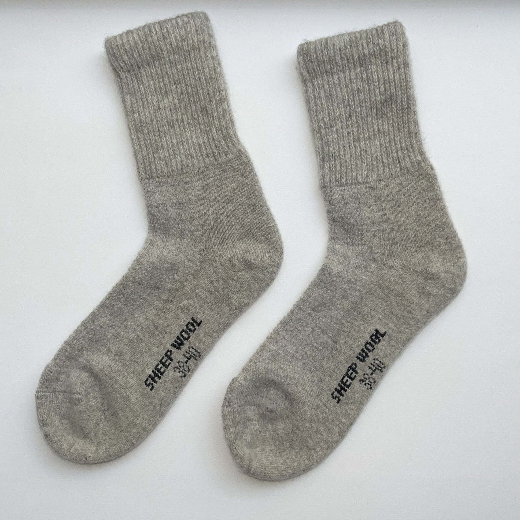 a pair of grey wool stock on a white background 