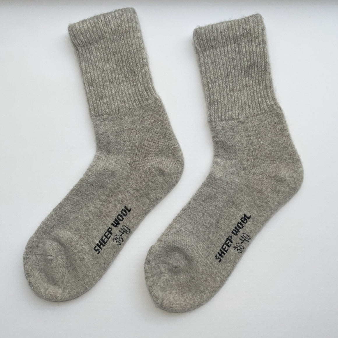 a pair of grey wool stock on a white background 