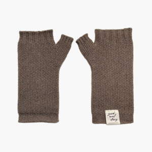 yak wool fingerless mittens in medium brown